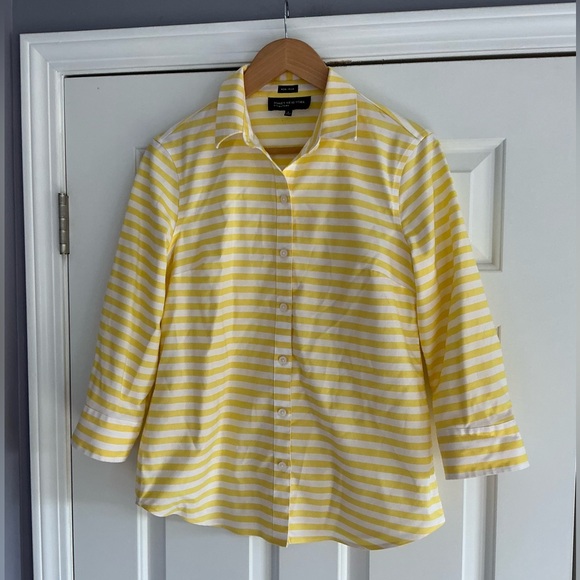 Jones New York Tops - Jones New York Yellow and White Casual Button Down Shirt
